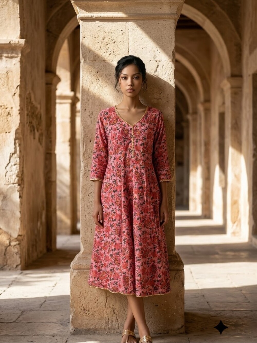 Arayna Women's Cotton Printed Anarkali Kurti